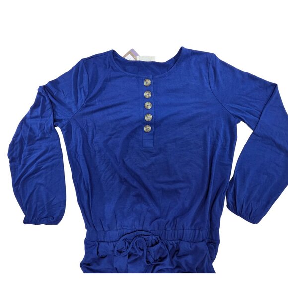 Zenana Womens XL Jumpsuit Blue Long Sleeve Button-Front Drawstring Waist Pockets - Picture 5 of 11